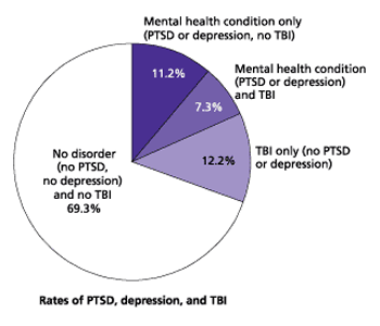 Graphic showing rates of PTSD, depression and TBI.